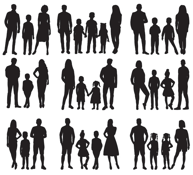 Stel silhouet familie ouders en kinderen ontwerp vector geïsoleerd