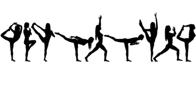 Stel silhouet meisje op yogales in pose op een witte achtergrond