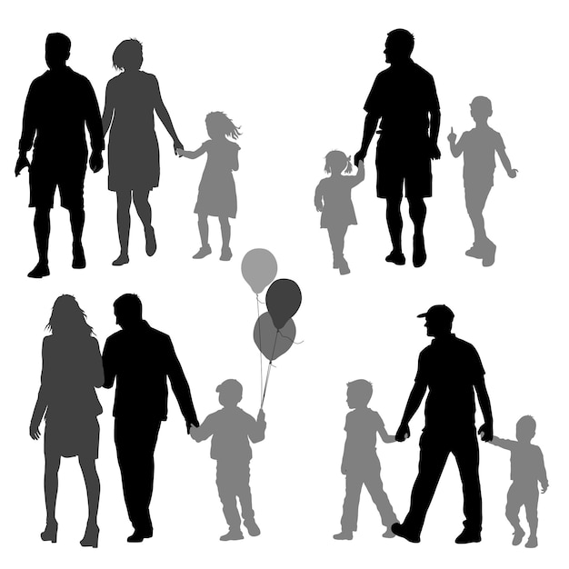 Stel silhouet van gelukkige familie op een witte achtergrond Vector illustratie