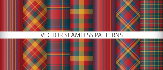 Stel stof naadloze check Textuur tartan textiel Geruite vector patroon achtergrond