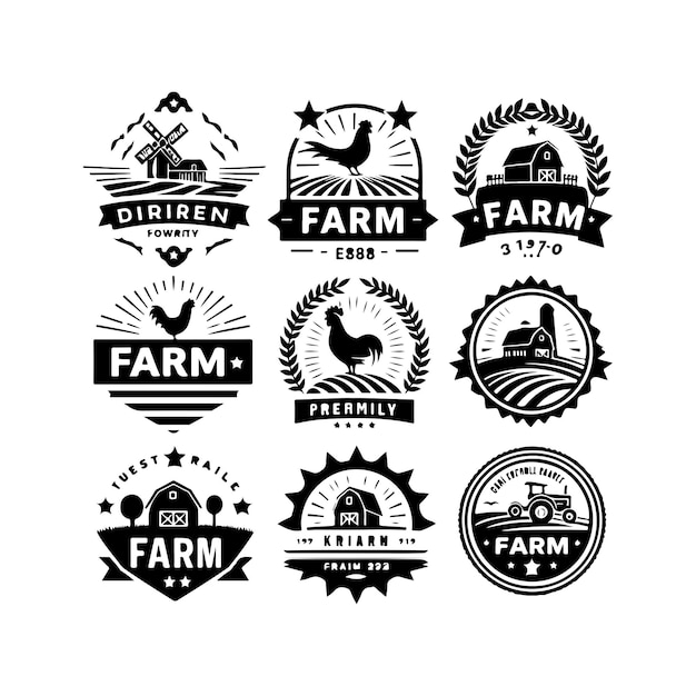 Stel van silhouet van het logo van de boerderij Oranje Iconen set van het logo der boerderij Silhouet vectorkunst Illustratie