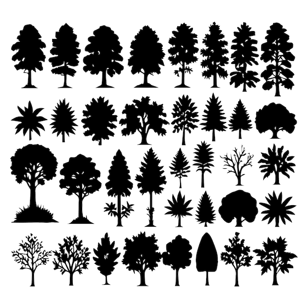 Vector stel van silhouetten van planten en bomen