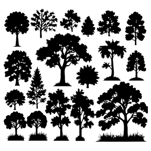 Vector stel van silhouetten van planten en bomen