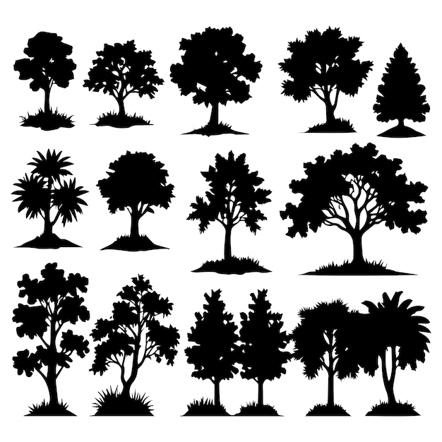 Vector stel van silhouetten van planten en bomen