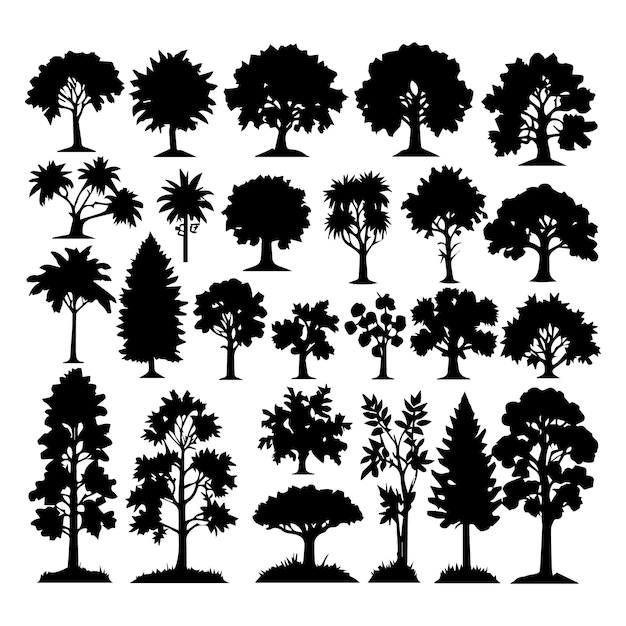 Vector stel van silhouetten van planten en bomen