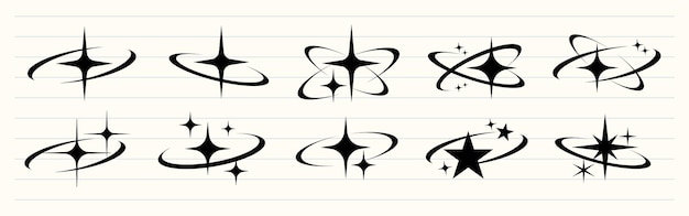 Stel van sterren en baan iconen Sterren met baan ontwerpen sterren patronen en baan motieven Perfect voor starthemed en baangerelateerde projecten Element vector collectie