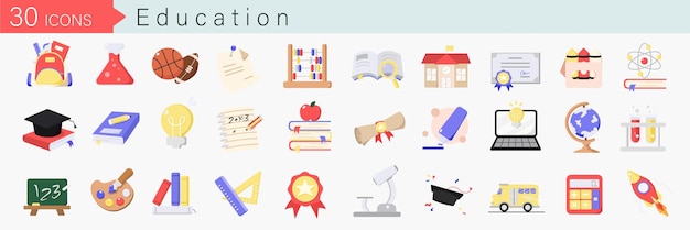 Stel vector iconen in platte ontwerp onderwijs school en universiteit met elementen voor mobiele concepten
