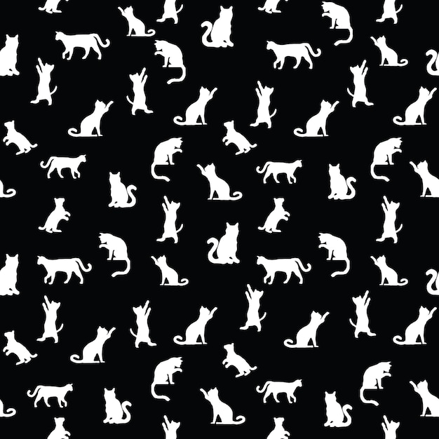 Stel vector silhouetten van de kat, verschillende poses, staan, springen en zitten. Zwart en wit