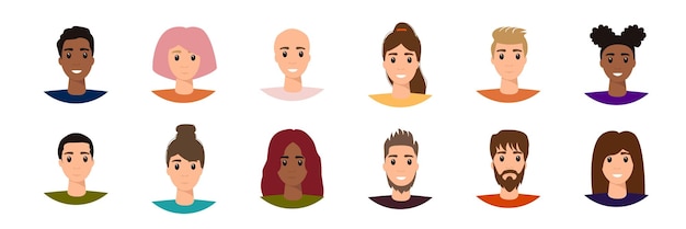 Stel verschillende persoon portret van grote diverse business team platte vectorillustratie. mannen en vrouwen