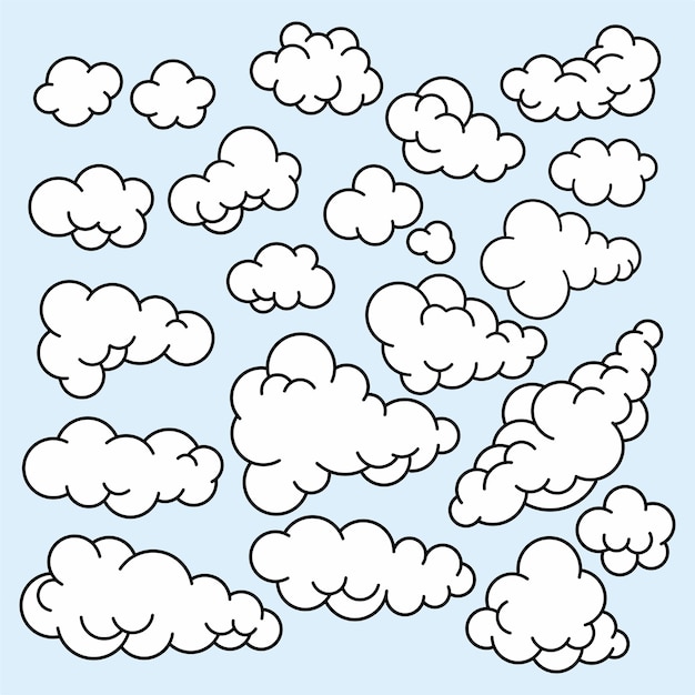 Stel wolken met verschillende grootte en vorm Vectorwolken illustratie