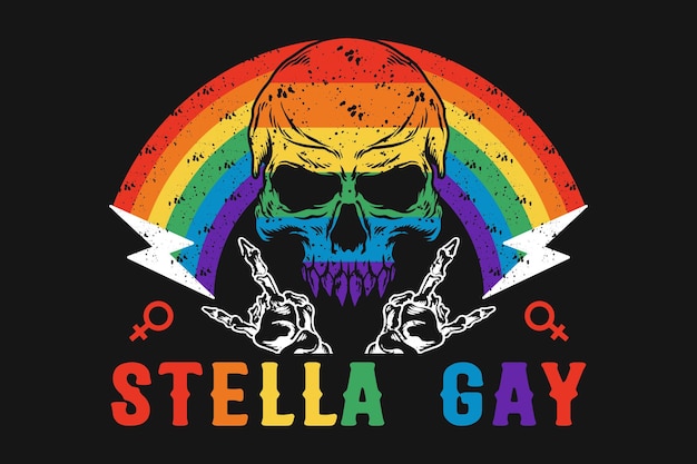 Stela Gay Skull Rainbow Gay Pride Vector T shirt