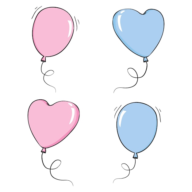 Stelletje ballonnen in cartoon vlakke stijl geïsoleerd op een witte achtergrond. vector illustratie