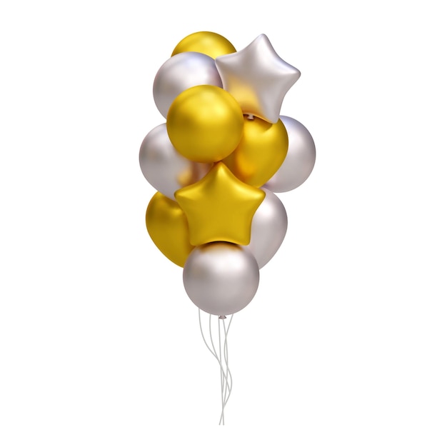 Stelletje realistische 3D gouden zilveren ballonnen Stervorm Vector illustratie decoratie partij banner