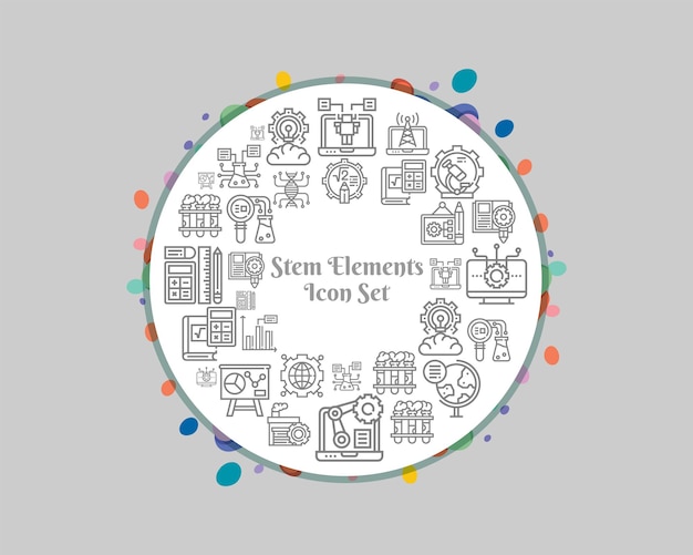 Stem elements icon set on white background Premium Vector