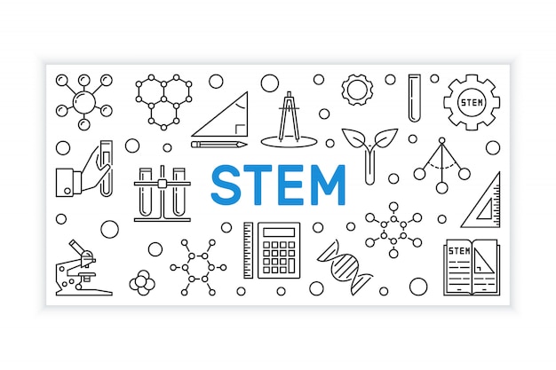 STEM контурный баннер. Векторная иллюстрация образования