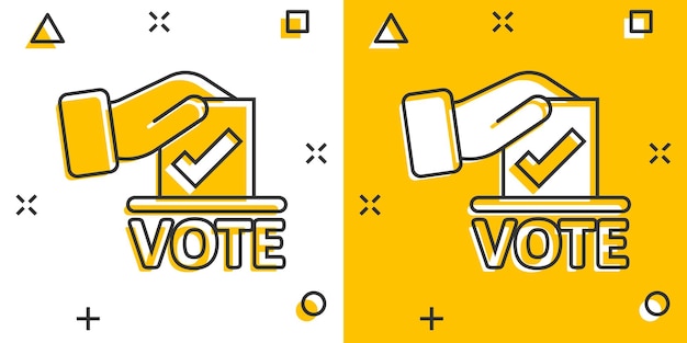 Stem pictogram in komische stijl Stembus cartoon vectorillustratie op witte geïsoleerde achtergrond Verkiezing splash effect bedrijfsconcept