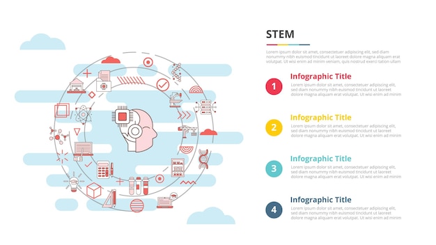 Stem science technology engineering math concept for infographic template banner with four point list information