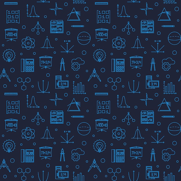 STEM Science vector dark blue linear seamless pattern