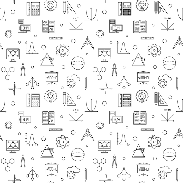 Stem science vector seamless pattern in thin line style