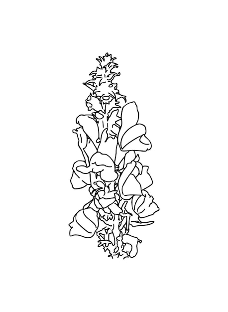 Vettore stelo con fiori pianta natura doodle cartone animato lineare colorazione