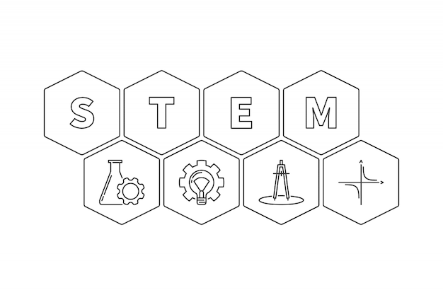 STEM word with icons hexagonal outline illustration