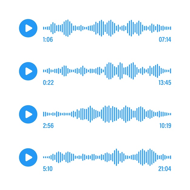 Stemboodschap sociale media chatconversatie messaging app muziekspeler audio of video editor interface element stemassistent recorder geluidsgolfpatroon vector illustratie