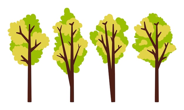 Vector stemmed trees collection in flat design