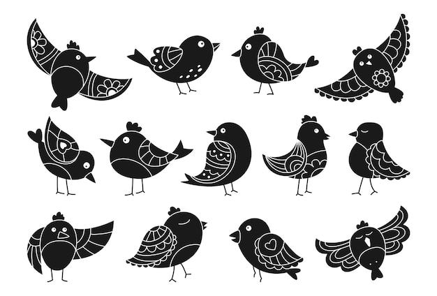 Stempel vogel met verschillende ornamenten set stencil moderne trendy pers karakter mus vector