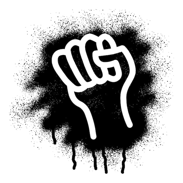 Stencil graffiti raised fist with black spray paint