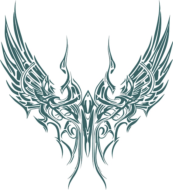 ベクトル タトゥーのための抽象的なスタイルの翼のステンシルベクトル図