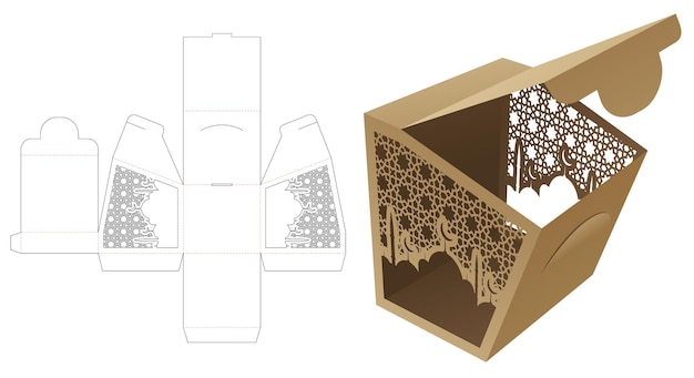잠금 포인트 다이 컷 템플릿 및 3d 모형이 있는 스텐실 아랍어 패턴 플립 상자