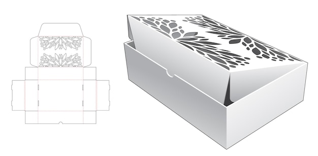 Stenciled cake box die cut template and 3D mockup