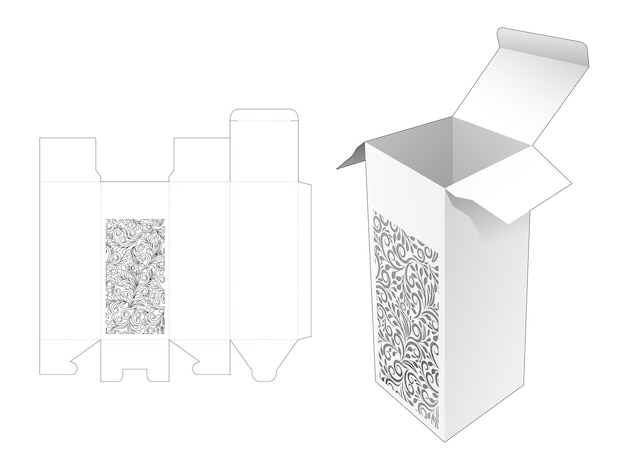 ステンシルフローラルボックスダイカットテンプレートと3Dモックアップ
