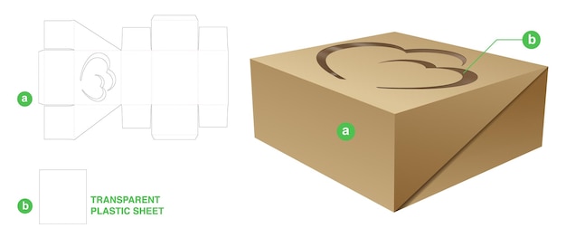 stenciled heart box die cut template and 3D mockup