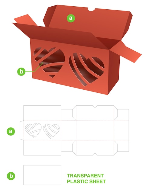 stenciled heart box die cut template and 3D mockup