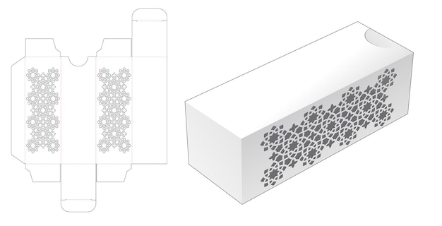 Stenciled patroon verpakkingsdoos gestanste sjabloon en 3D-mockup