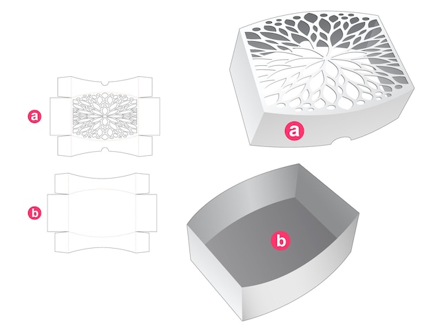 스텐실 원형 상자 및 뚜껑 다이 컷 템플릿 및 3d 모형