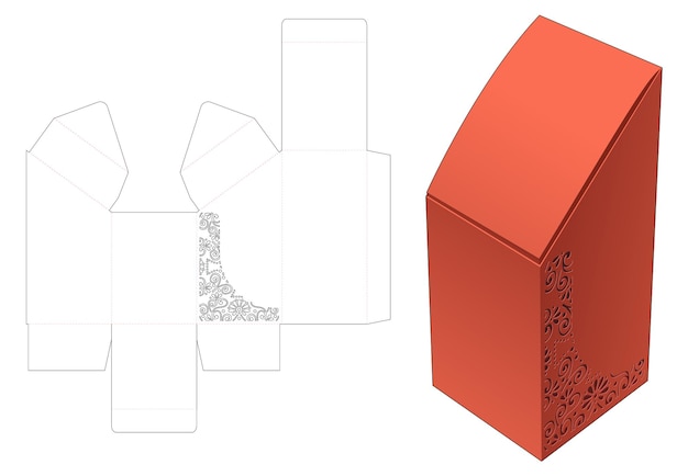 Stenciled sloped box die cut template and 3D mockup