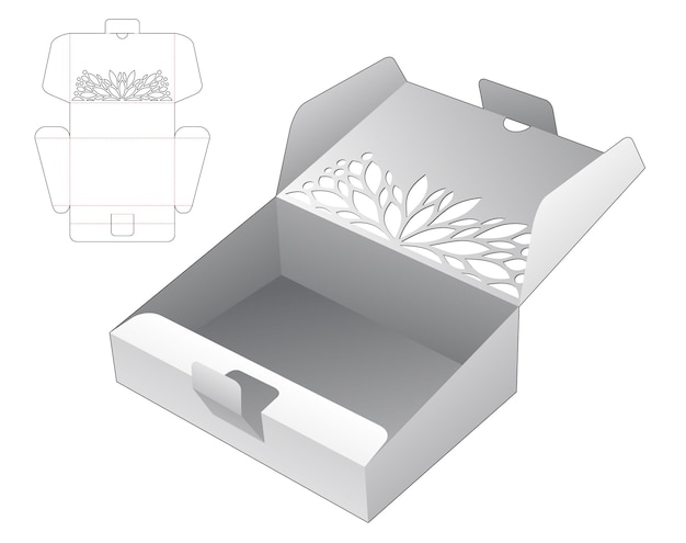 Stenciled sloped box with locked point die cut template and 3D mockup