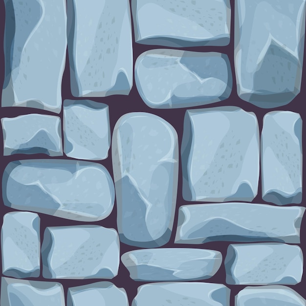 Stenen muur van bakstenen, rots, spelachtergrond in cartoonstijl, naadloos gestructureerd oppervlak