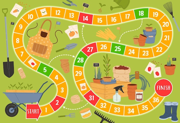 Vector step board game agriculture farm gardening tools