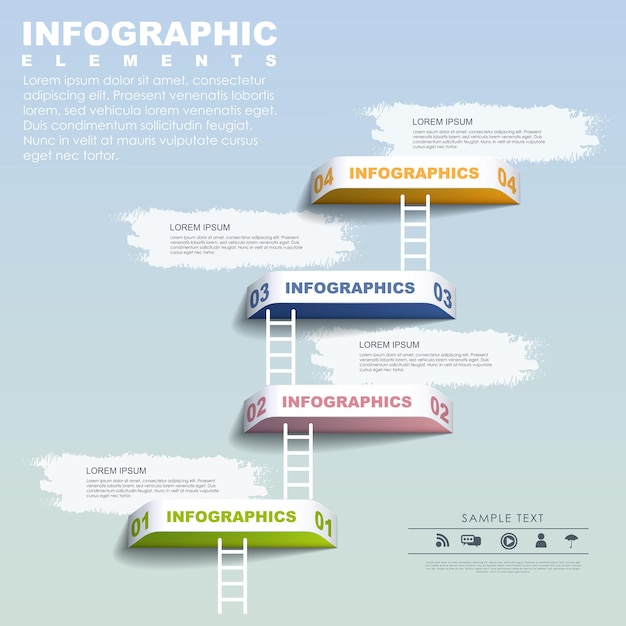 파란색을 통해 단계별 개념 infographic 요소 템플릿