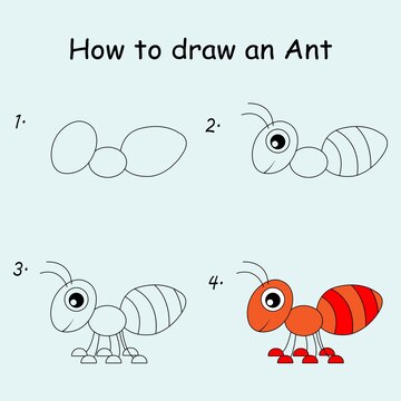 Premium Vector | Step by step to draw an ant. drawing tutorial an ant. drawing lesson for children. Premium Vector | Step by step to draw an ant. drawing tutorial an ant. drawing lesson for children.