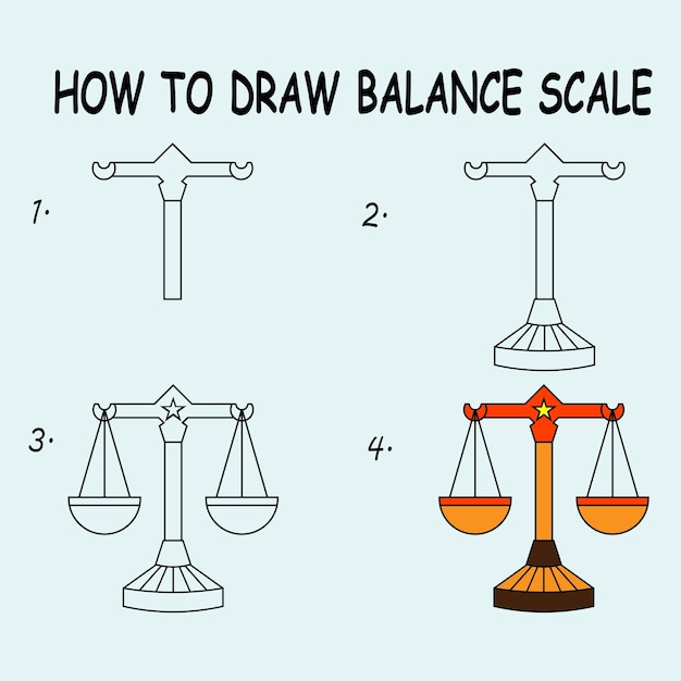 Step by step to draw a balance scale. drawing tutorial a balance scale. drawing lesson for children