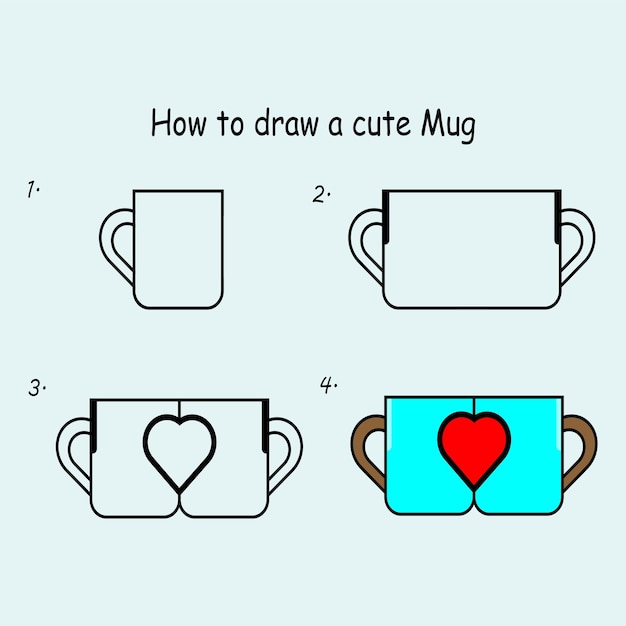 Passo dopo passo per disegnare un tutorial di disegno di una tazza di caffè, una lezione di disegno di una tazza di caffè per bambini