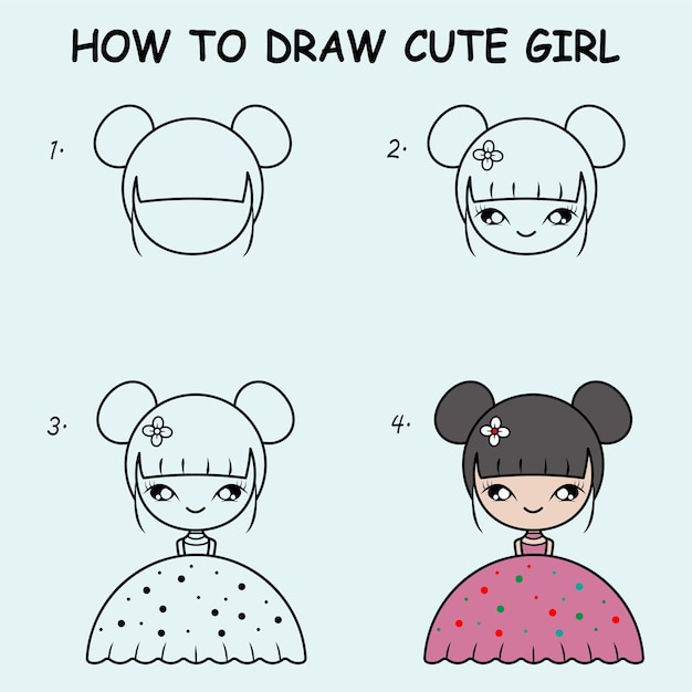 Step by step to draw a cute girl drawing tutorial a cute girl drawing lesson for children