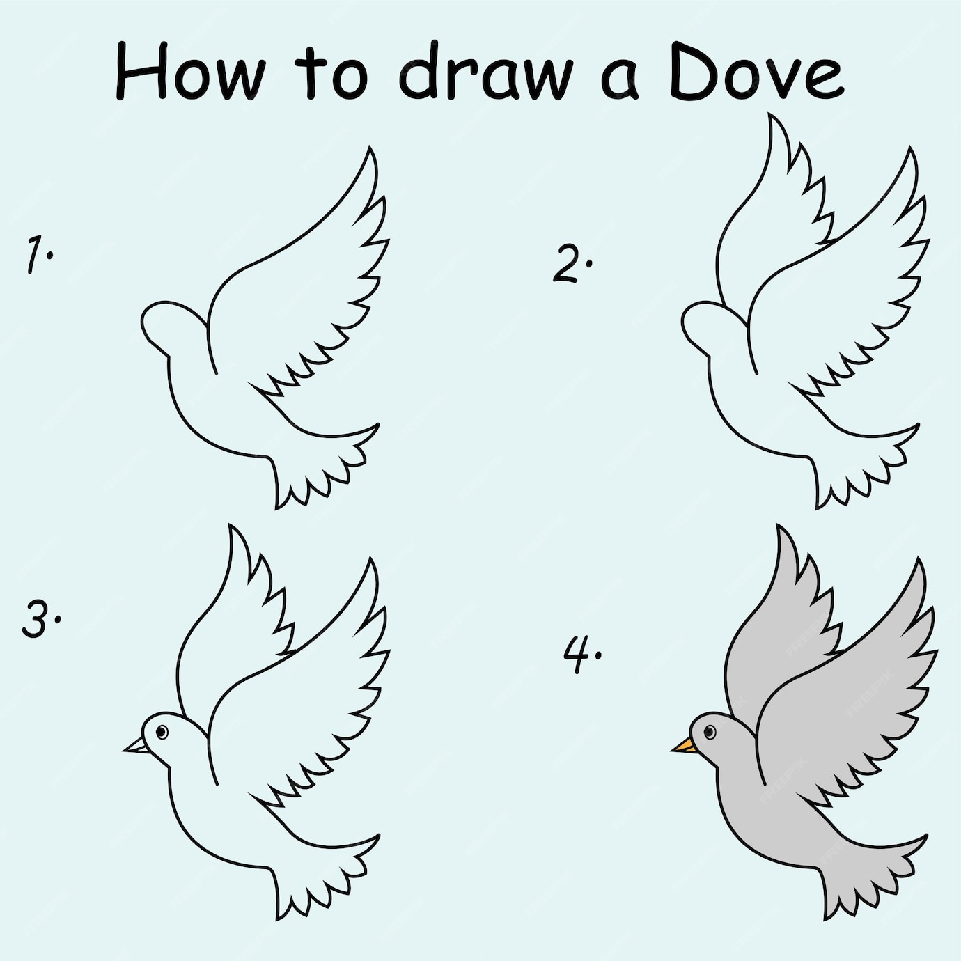 Premium Vector | Step by step to draw a dove. drawing tutorial a dove
