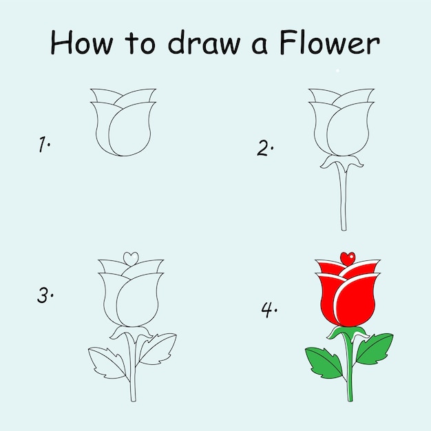 Passo dopo passo per disegnare un tutorial di disegno di fiori una lezione di disegno di fiori per bambini