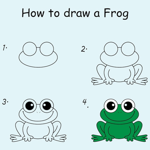 Vector step by step to draw a frog drawing tutorial a frog drawing lesson for children