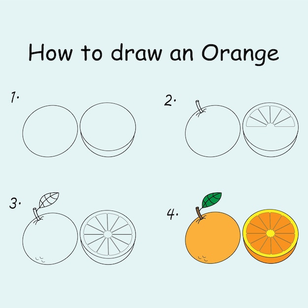 オレンジの絵を描くためのステップバイステップのチュートリアル子供向けのオレンジの絵のレッスン